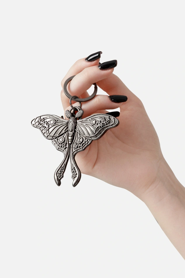 Luna Moth Brelok Antique Silver